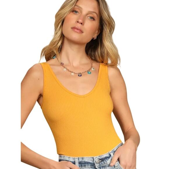 Free People Tops - Free People Ribbed V-Neck Cropped Brami Tank Top Orange Size Medium / Large Cami